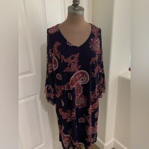 Navy Blue & Burgundy MIDI Dress